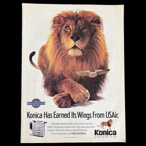 1992 Konica Copier/Fax Machines Vintage Print Ad/Poster Lion Office Tech US Air